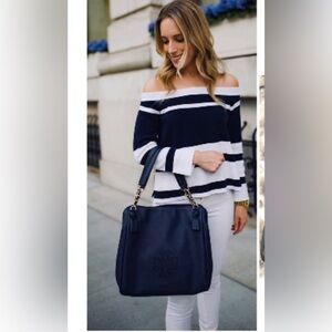 Tory Burch Harper Tote 👜 Black Pebbled Leather Shoulder Bag